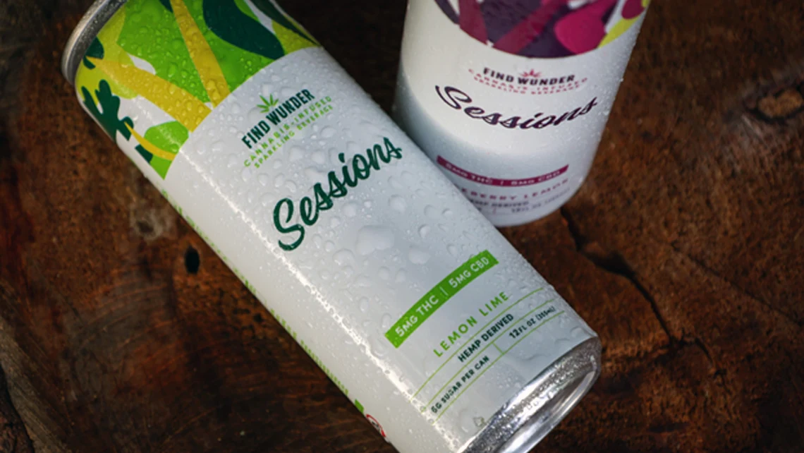 Cans of Lemon Lime and Blackberry Lemon microdosing drinks from the Find Wunder Sessions line
